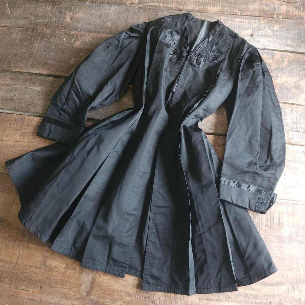 Antique Victorian Black Mourning Coat Soutache Pleated Opera Cloak Jacket 1890s
